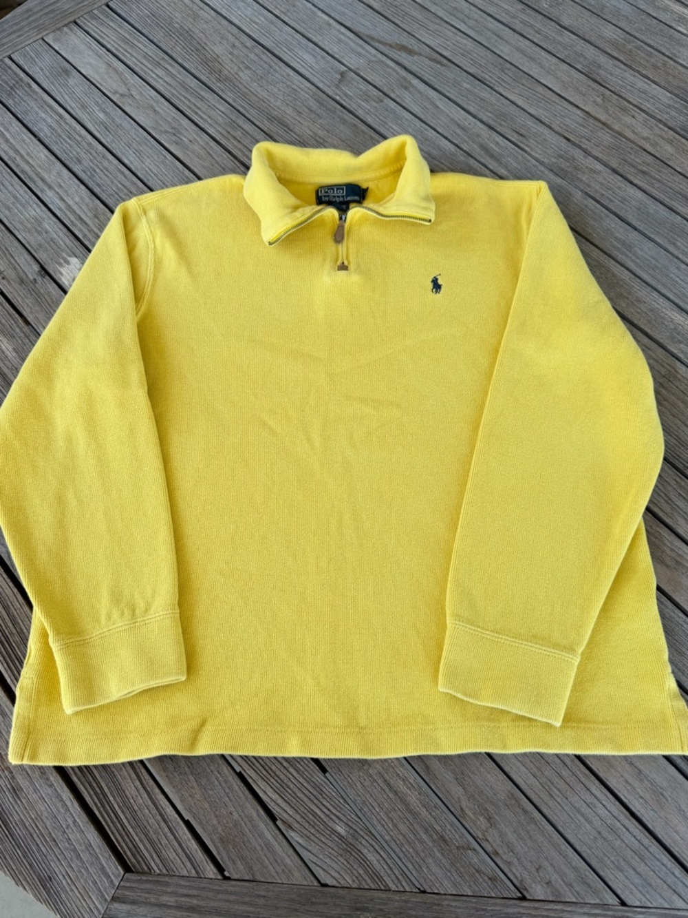 Y2K Ralph Lauren Polo Rib Knit Quarter Zip Pullover Sweater Preppy Yellow Large - Picture 3 of 10